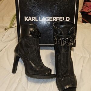 Karl Lagerfeld Black Open-Toe Heeled Boots